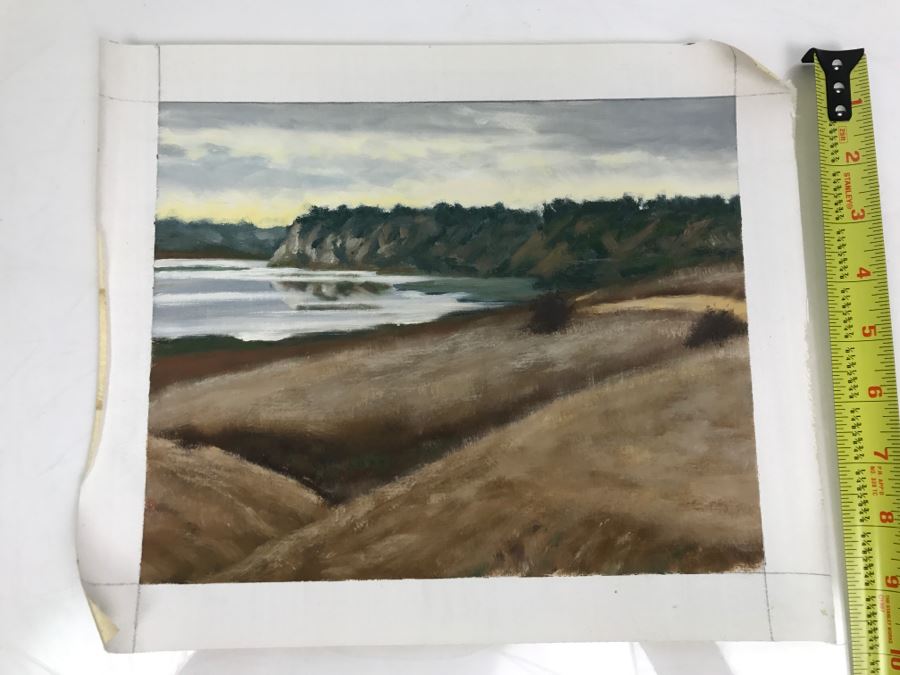 Original Plein Air Painting On Canvas Of Seascape Unsigned By Hollywood Art Director Canvas Size 12' X 10' [Photo 3]