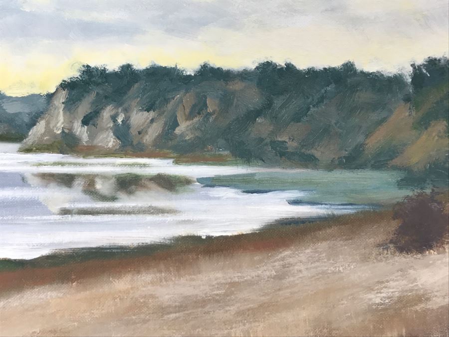 Original Plein Air Painting On Canvas Of Seascape Unsigned By Hollywood Art Director Canvas Size 12' X 10' [Photo 7]