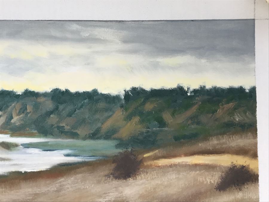 Original Plein Air Painting On Canvas Of Seascape Unsigned By Hollywood Art Director Canvas Size 12' X 10' [Photo 10]