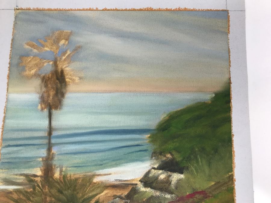 Original Plein Air Painting On Canvas Of Swamis Beach Encinitas Unsigned By Hollywood Art Director Canvas Size 10' X 13' [Photo 8]