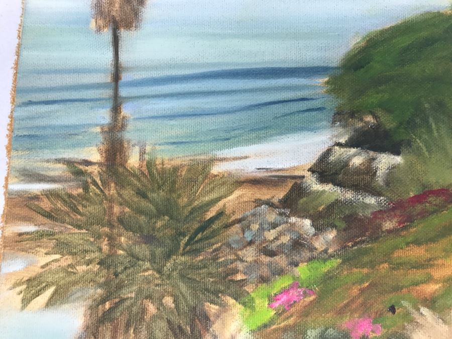 Original Plein Air Painting On Canvas Of Swamis Beach Encinitas Unsigned By Hollywood Art Director Canvas Size 10' X 13' [Photo 6]