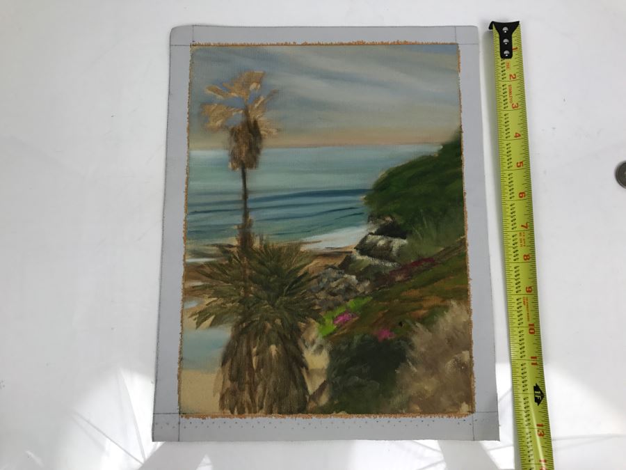 Original Plein Air Painting On Canvas Of Swamis Beach Encinitas Unsigned By Hollywood Art Director Canvas Size 10' X 13' [Photo 3]