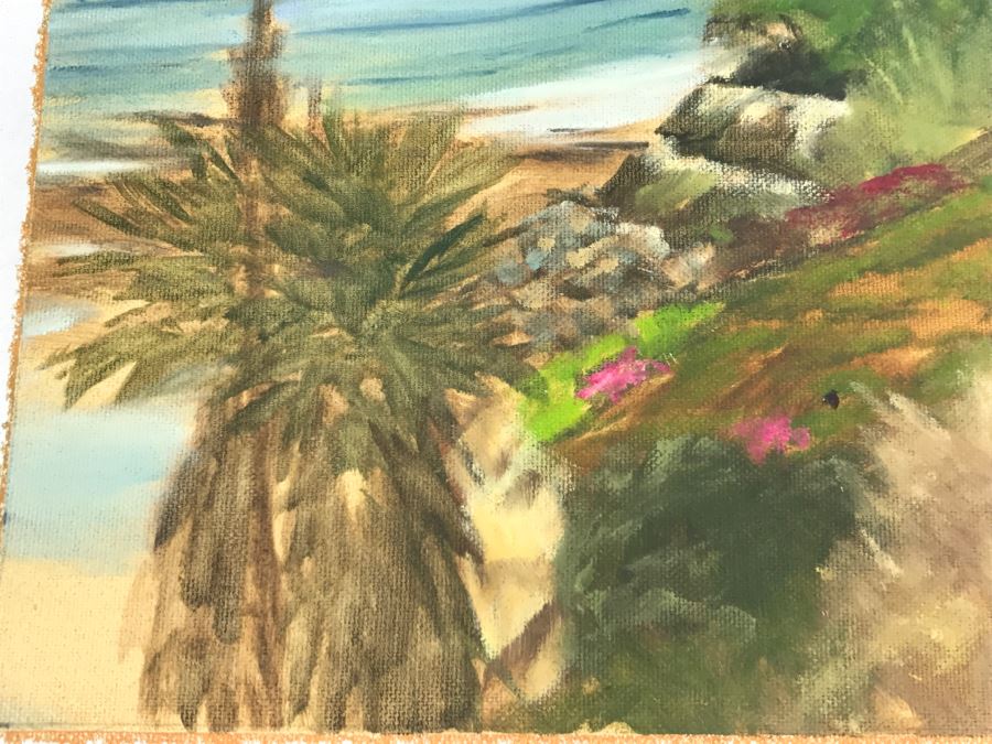 Original Plein Air Painting On Canvas Of Swamis Beach Encinitas Unsigned By Hollywood Art Director Canvas Size 10' X 13' [Photo 10]