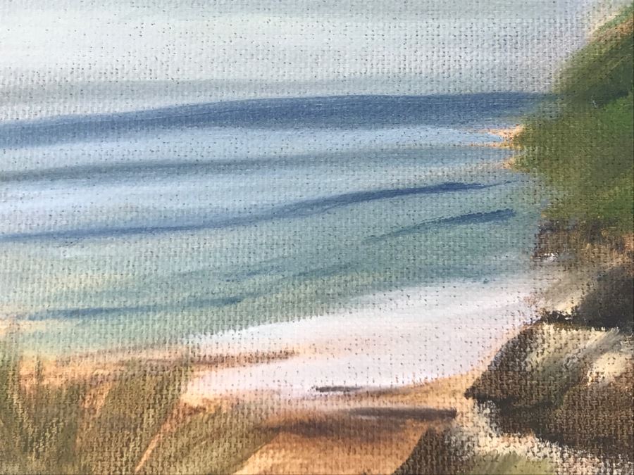 Original Plein Air Painting On Canvas Of Swamis Beach Encinitas Unsigned By Hollywood Art Director Canvas Size 10' X 13' [Photo 12]
