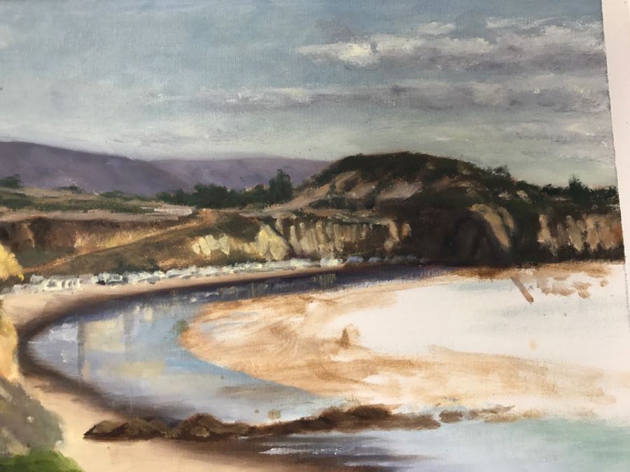 Original Plein Air Painting On Canvas Of Seascape Unsigned By Hollywood Art Director Canvas Size 13' X 10' [Photo 6]