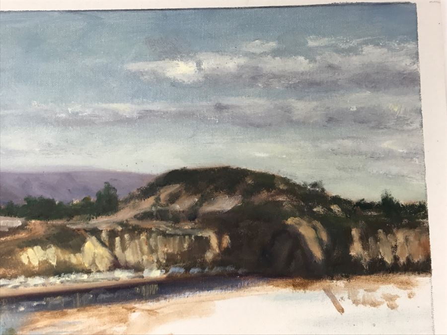 Original Plein Air Painting On Canvas Of Seascape Unsigned By Hollywood Art Director Canvas Size 13' X 10' [Photo 7]