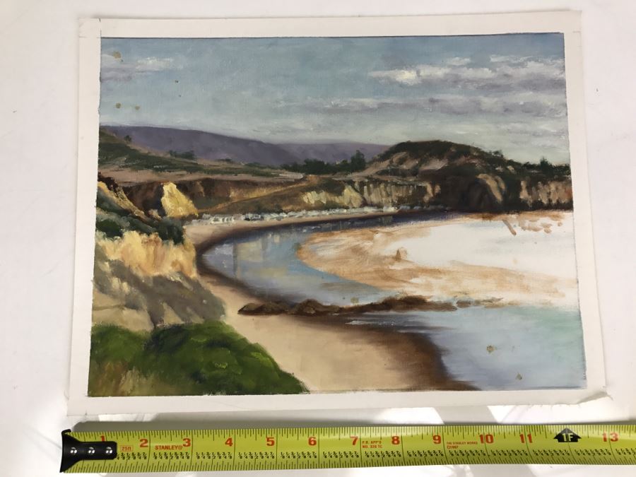 Original Plein Air Painting On Canvas Of Seascape Unsigned By Hollywood Art Director Canvas Size 13' X 10' [Photo 2]