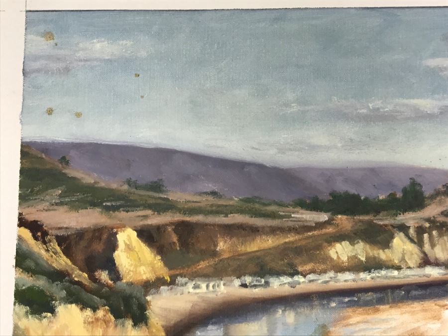 Original Plein Air Painting On Canvas Of Seascape Unsigned By Hollywood Art Director Canvas Size 13' X 10' [Photo 8]