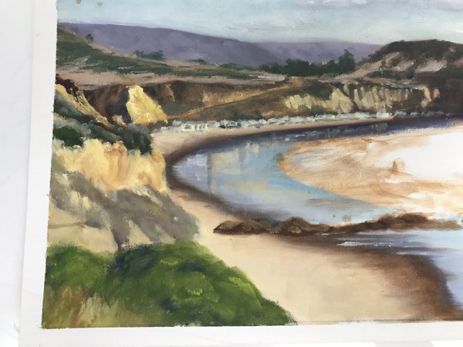 Original Plein Air Painting On Canvas Of Seascape Unsigned By Hollywood Art Director Canvas Size 13' X 10' [Photo 5]