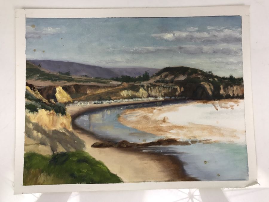 Original Plein Air Painting On Canvas Of Seascape Unsigned By Hollywood Art Director Canvas Size 13' X 10' [Photo 4]