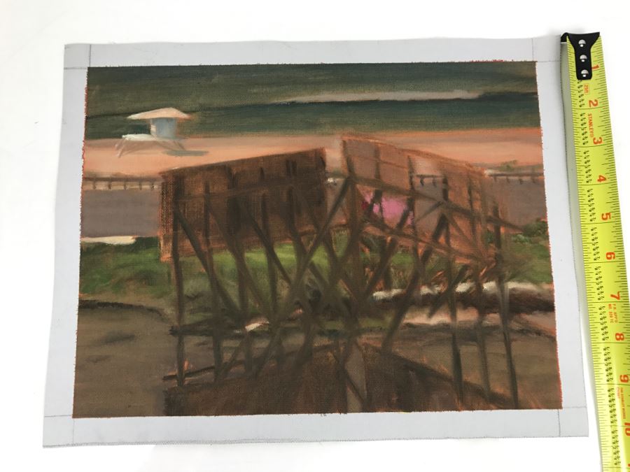 Original Plein Air Painting On Canvas Of Seascape Unsigned By Hollywood Art Director Canvas Size 13' X 10' [Photo 3]