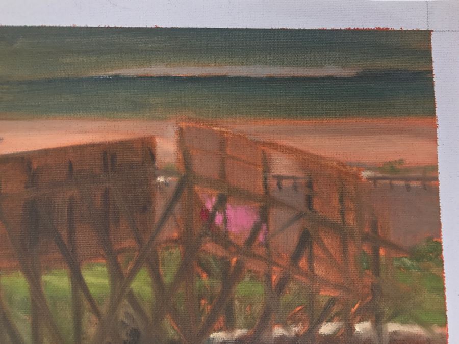 Original Plein Air Painting On Canvas Of Seascape Unsigned By Hollywood Art Director Canvas Size 13' X 10' [Photo 7]