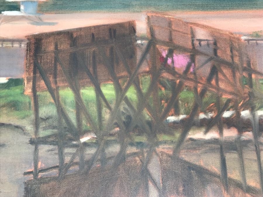 Original Plein Air Painting On Canvas Of Seascape Unsigned By Hollywood Art Director Canvas Size 13' X 10' [Photo 5]