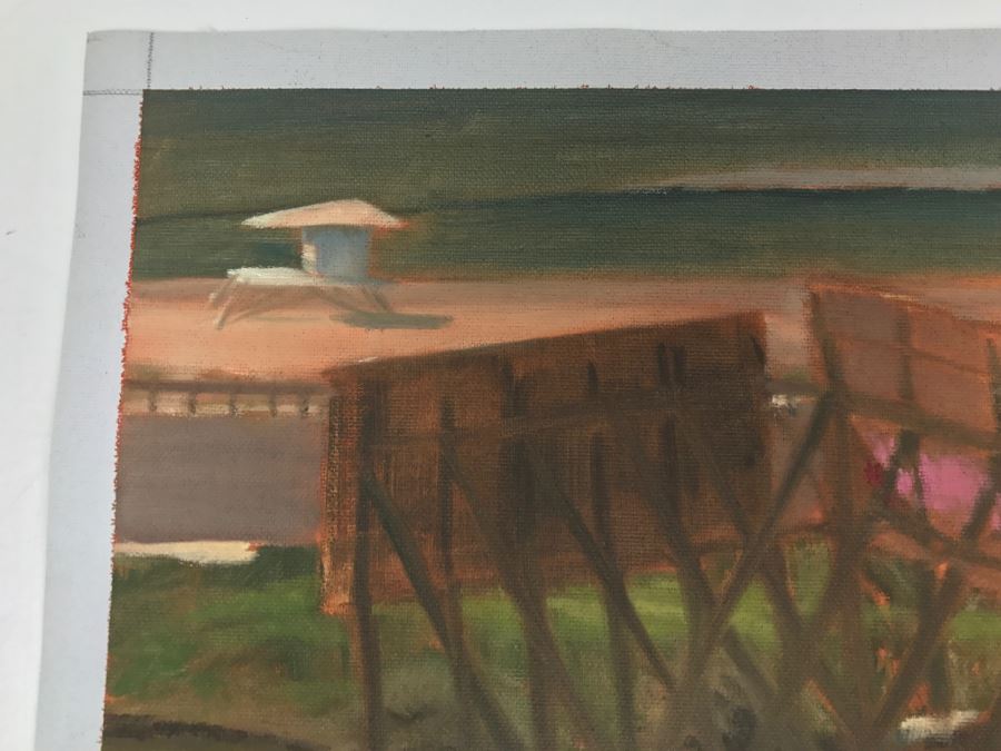 Original Plein Air Painting On Canvas Of Seascape Unsigned By Hollywood Art Director Canvas Size 13' X 10' [Photo 6]