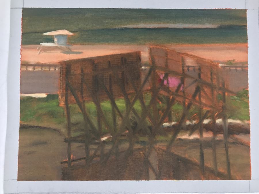 Original Plein Air Painting On Canvas Of Seascape Unsigned By Hollywood Art Director Canvas Size 13' X 10' [Photo 4]