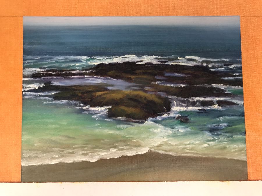Original Plein Air Painting On Canvas Of Seascape Unsigned By Hollywood Art Director Canvas Size 11' X 9' [Photo 4]