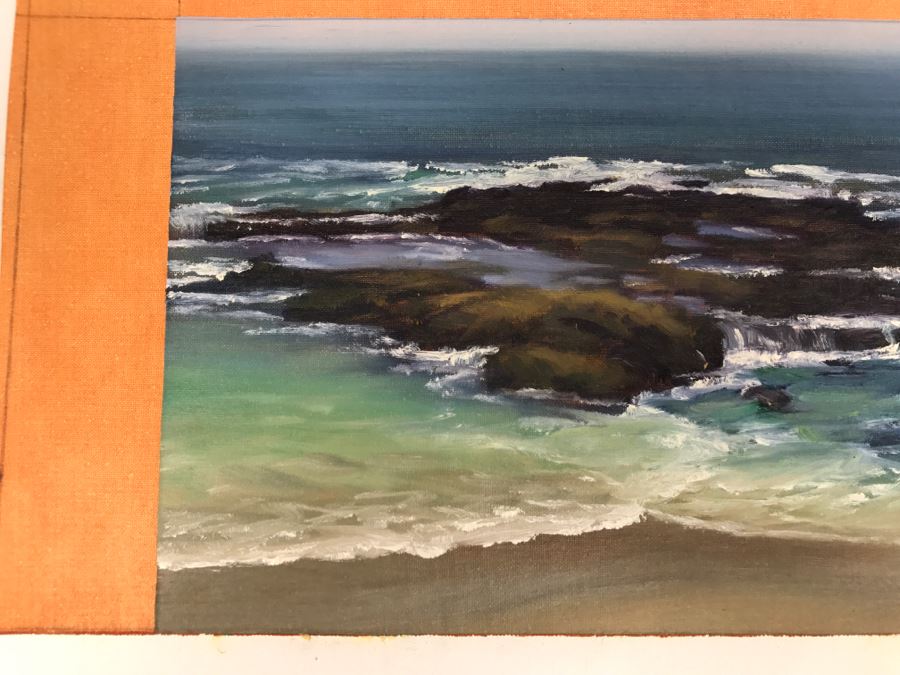 Original Plein Air Painting On Canvas Of Seascape Unsigned By Hollywood Art Director Canvas Size 11' X 9' [Photo 5]