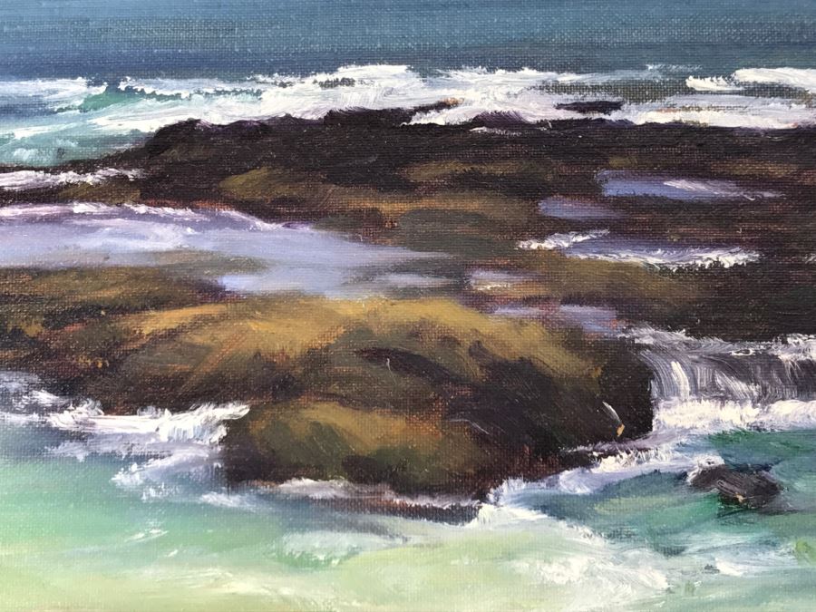 Original Plein Air Painting On Canvas Of Seascape Unsigned By Hollywood Art Director Canvas Size 11' X 9' [Photo 7]