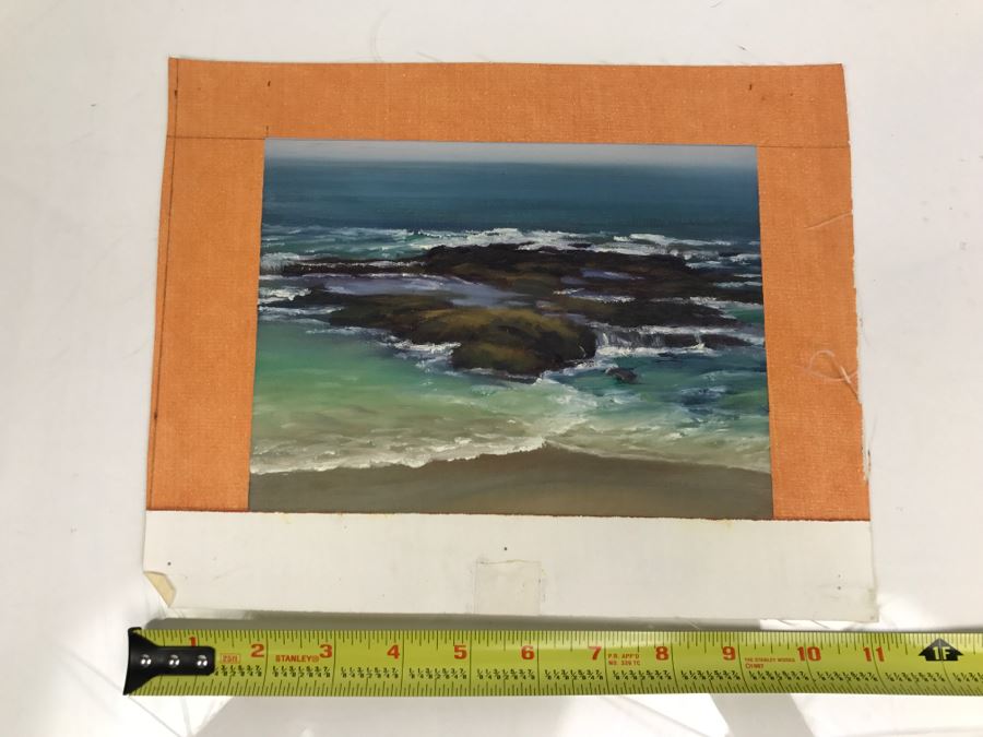 Original Plein Air Painting On Canvas Of Seascape Unsigned By Hollywood Art Director Canvas Size 11' X 9' [Photo 2]