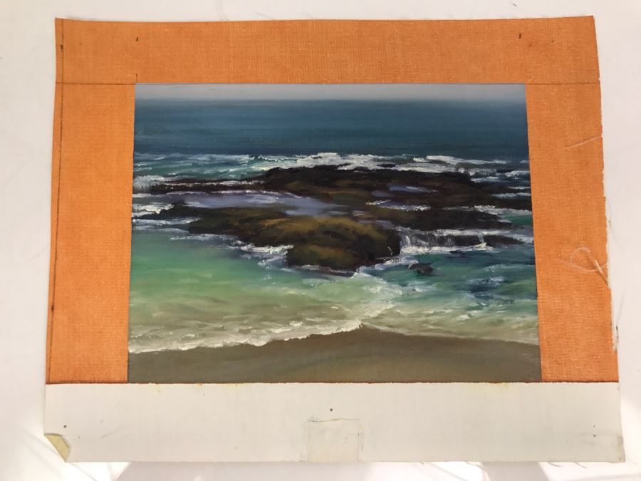 Original Plein Air Painting On Canvas Of Seascape Unsigned By Hollywood Art Director Canvas Size 11' X 9' [Photo 1]