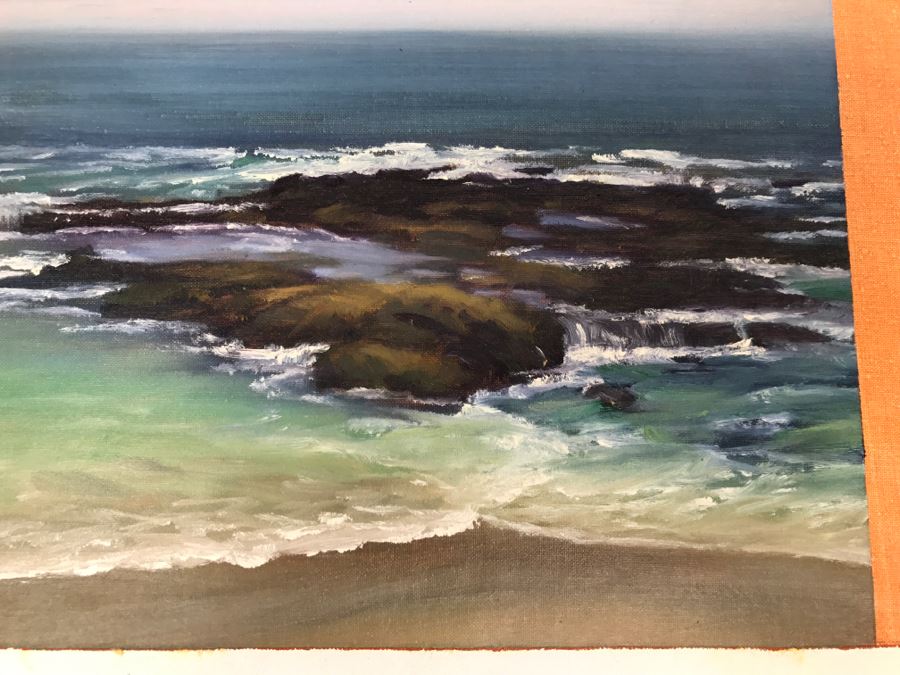 Original Plein Air Painting On Canvas Of Seascape Unsigned By Hollywood Art Director Canvas Size 11' X 9' [Photo 6]
