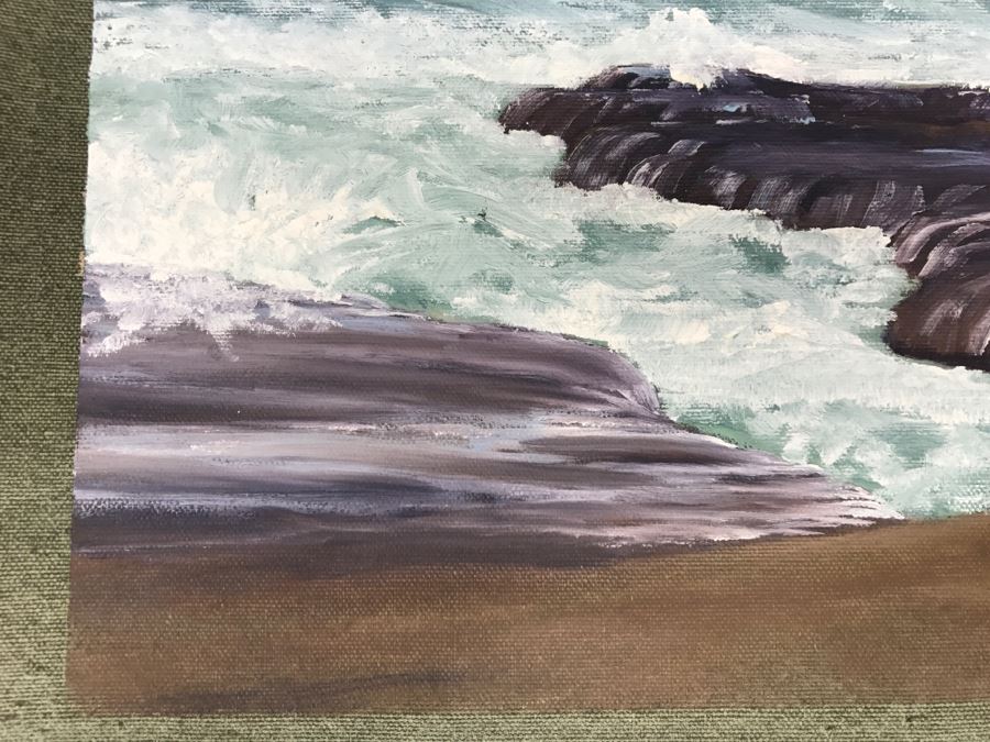 Original Plein Air Painting On Canvas Of Seascape Unsigned By Hollywood Art Director Canvas Size 14' X 11' [Photo 6]
