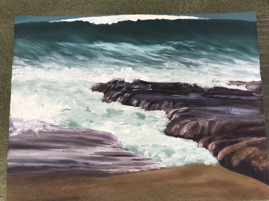 Original Plein Air Painting On Canvas Of Seascape Unsigned By Hollywood Art Director Canvas Size 14' X 11' [Photo 5]