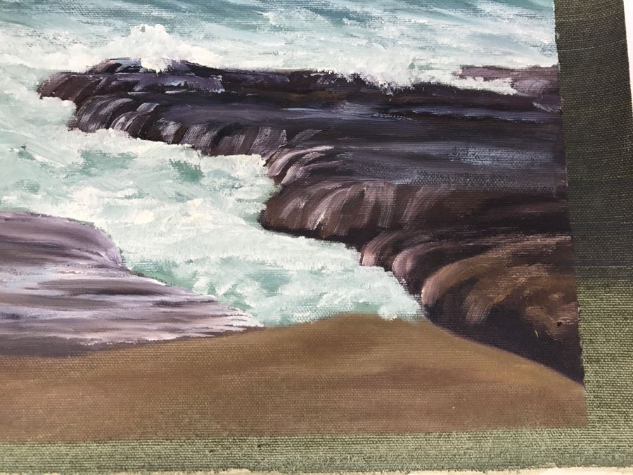 Original Plein Air Painting On Canvas Of Seascape Unsigned By Hollywood Art Director Canvas Size 14' X 11' [Photo 9]