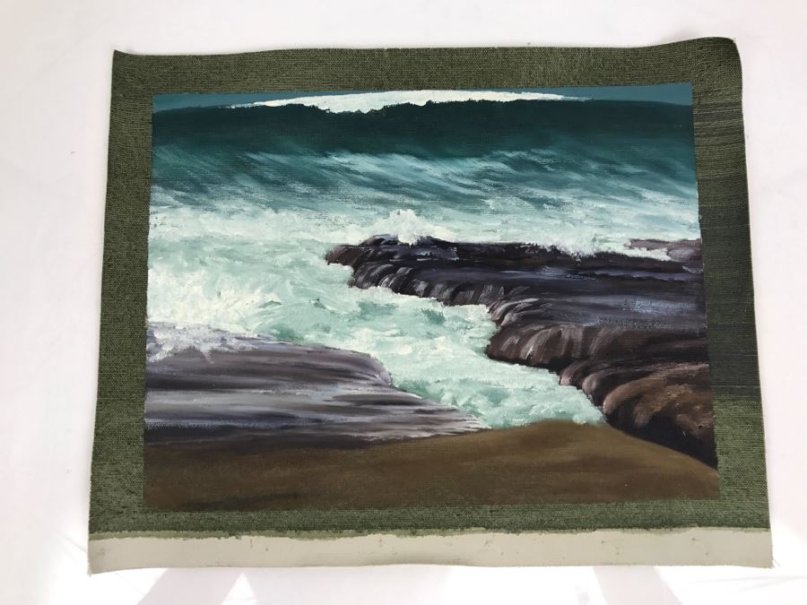 Original Plein Air Painting On Canvas Of Seascape Unsigned By Hollywood Art Director Canvas Size 14' X 11' [Photo 4]