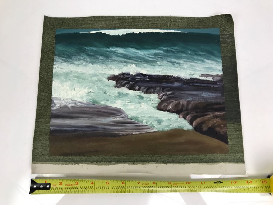 Original Plein Air Painting On Canvas Of Seascape Unsigned By Hollywood Art Director Canvas Size 14' X 11' [Photo 2]
