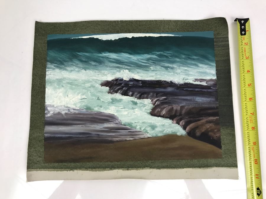 Original Plein Air Painting On Canvas Of Seascape Unsigned By Hollywood Art Director Canvas Size 14' X 11' [Photo 3]