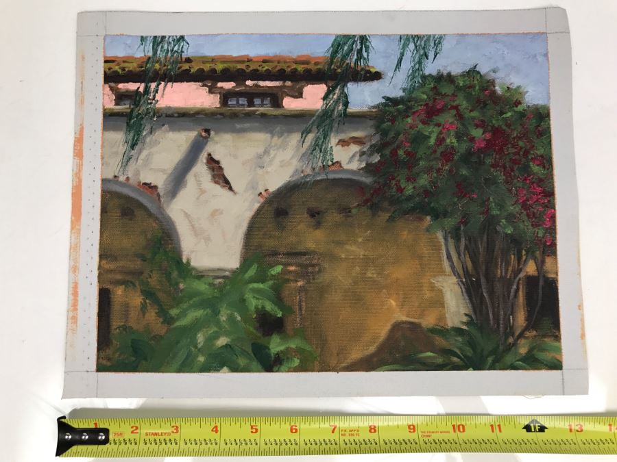 Original Plein Air Painting On Canvas Unsigned By Hollywood Art Director Canvas Size 13' X 10' [Photo 2]