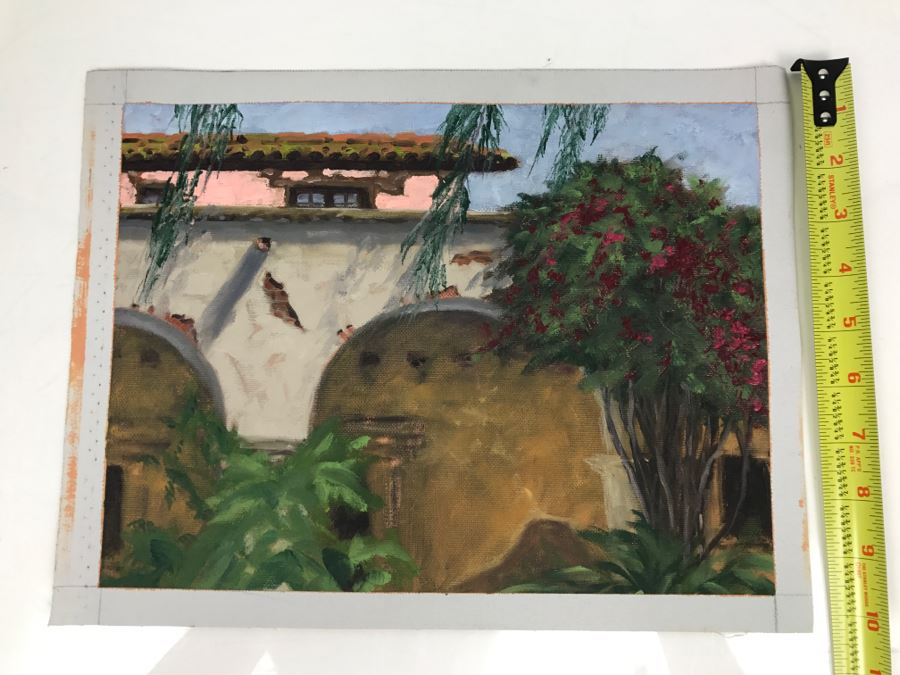 Original Plein Air Painting On Canvas Unsigned By Hollywood Art Director Canvas Size 13' X 10' [Photo 3]