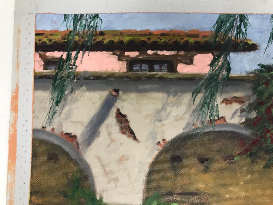 Original Plein Air Painting On Canvas Unsigned By Hollywood Art Director Canvas Size 13' X 10' [Photo 5]