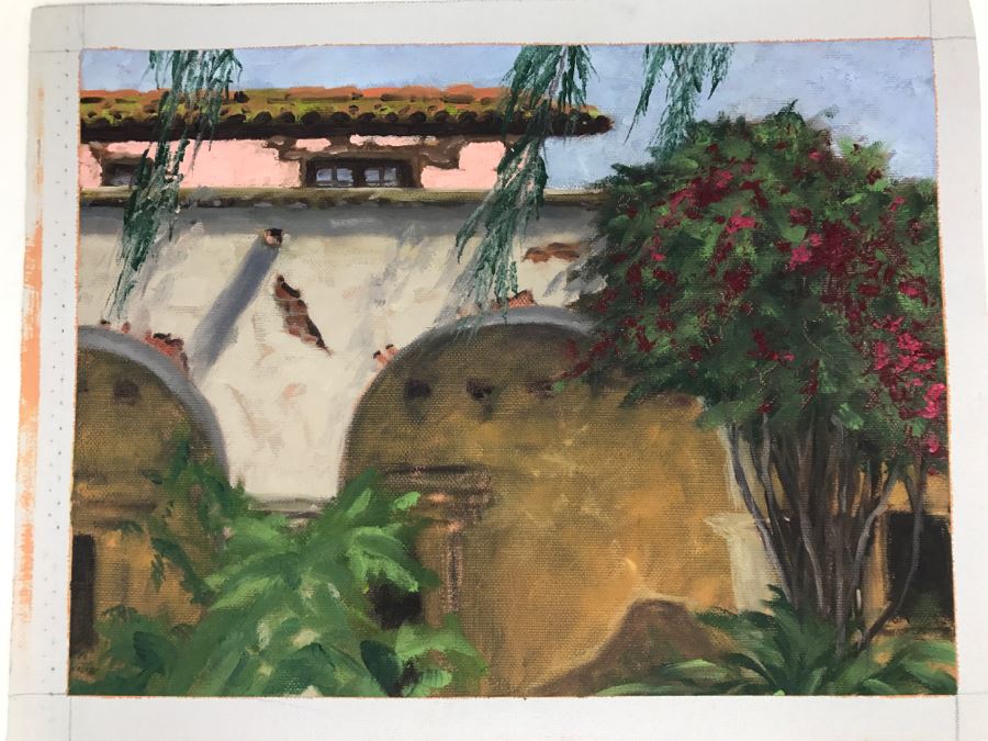 Original Plein Air Painting On Canvas Unsigned By Hollywood Art Director Canvas Size 13' X 10' [Photo 4]