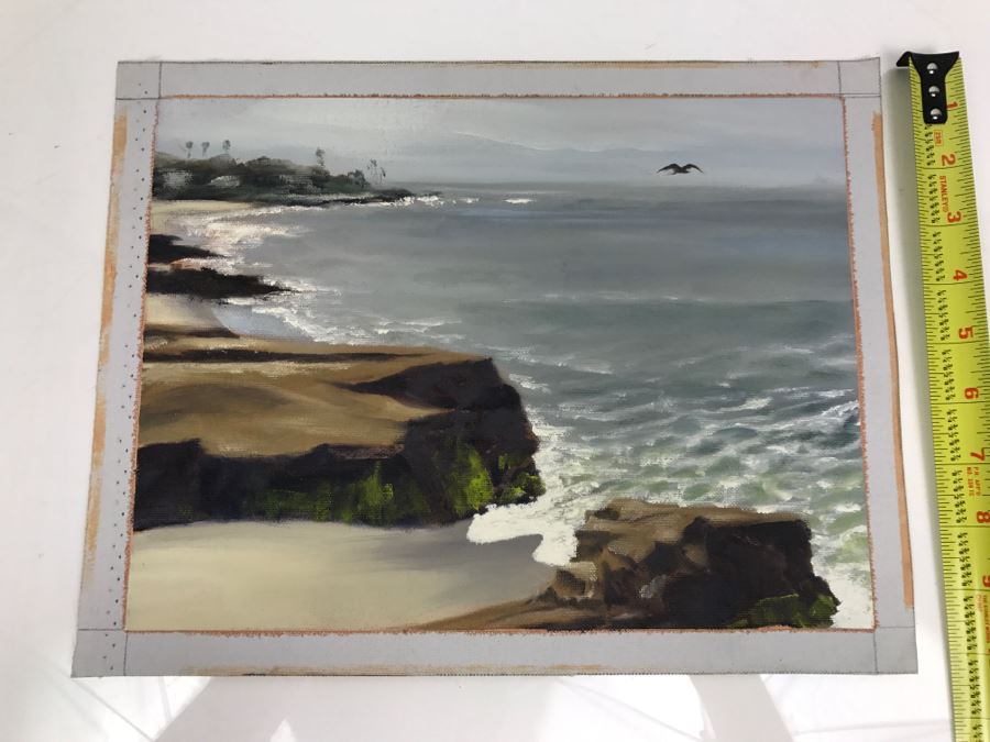 Original Plein Air Painting On Canvas Of Seascape Unsigned By Hollywood Art Director Canvas Size 13' X 10' [Photo 3]