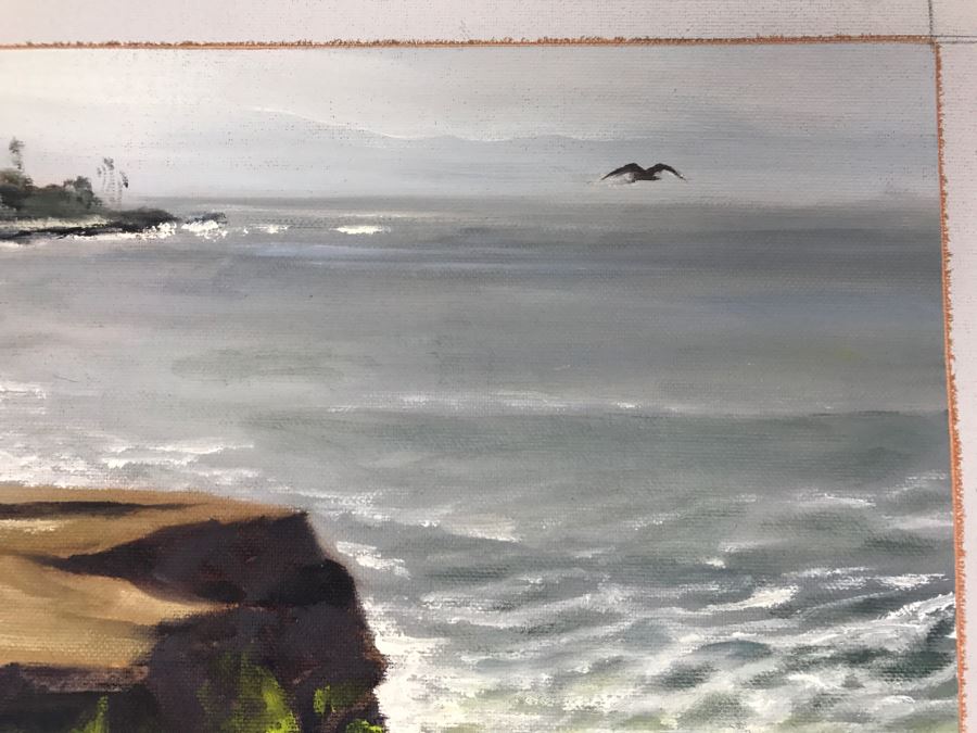 Original Plein Air Painting On Canvas Of Seascape Unsigned By Hollywood Art Director Canvas Size 13' X 10' [Photo 8]