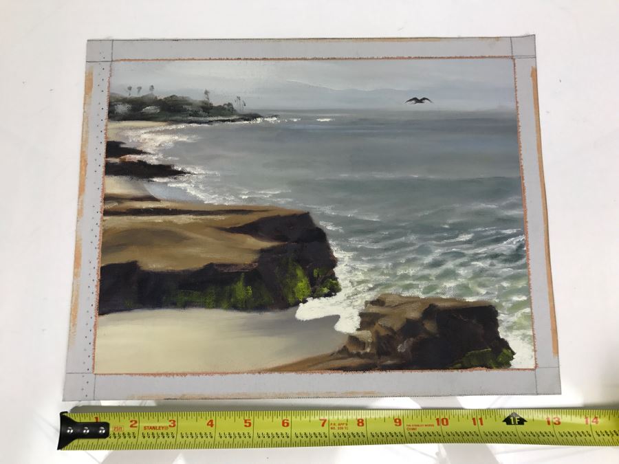 Original Plein Air Painting On Canvas Of Seascape Unsigned By Hollywood Art Director Canvas Size 13' X 10' [Photo 2]