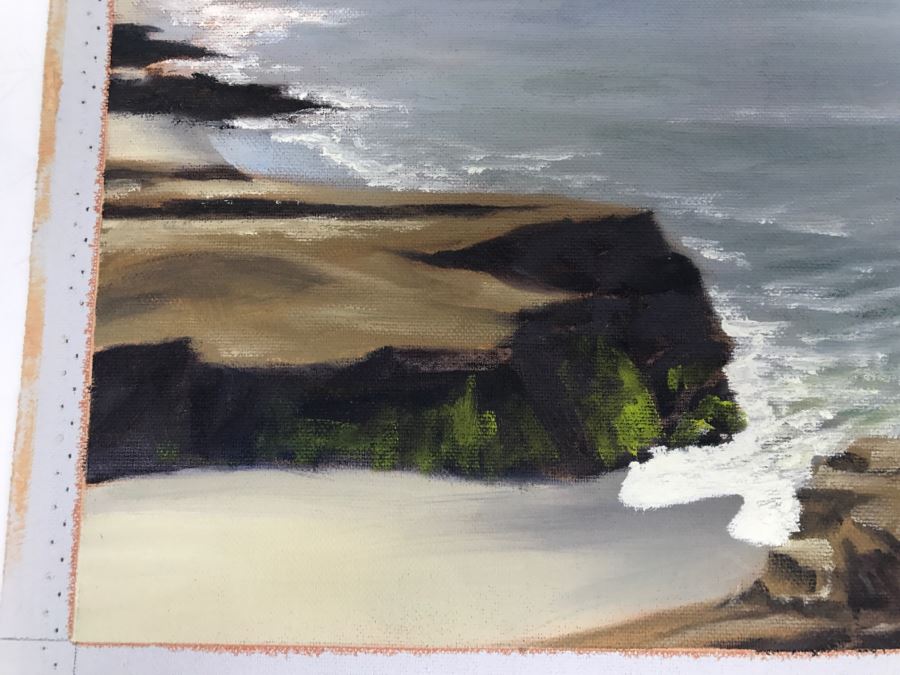 Original Plein Air Painting On Canvas Of Seascape Unsigned By Hollywood Art Director Canvas Size 13' X 10' [Photo 6]