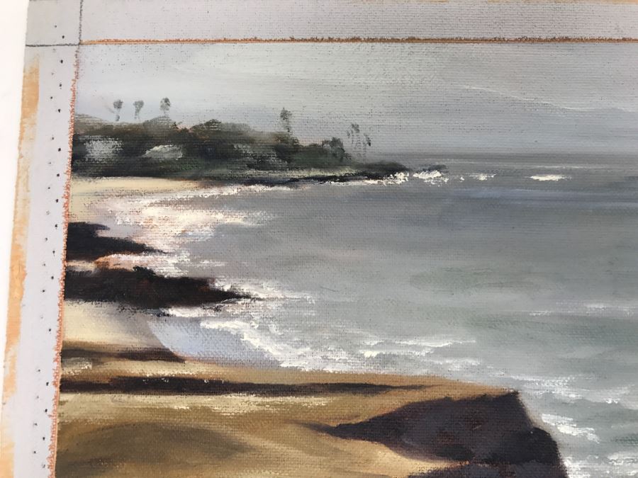 Original Plein Air Painting On Canvas Of Seascape Unsigned By Hollywood Art Director Canvas Size 13' X 10' [Photo 5]