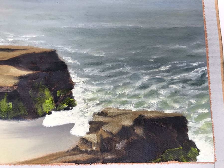 Original Plein Air Painting On Canvas Of Seascape Unsigned By Hollywood Art Director Canvas Size 13' X 10' [Photo 7]