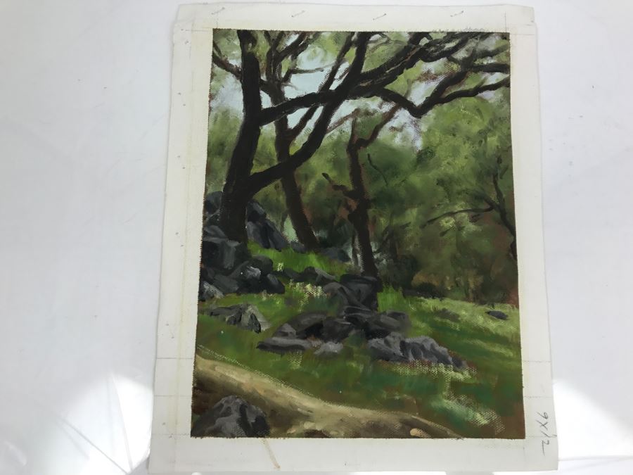 Original Plein Air Painting On Canvas Unsigned By Hollywood Art Director Canvas Size 14' X 11'