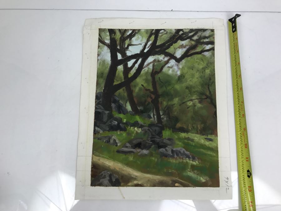 Original Plein Air Painting On Canvas Unsigned By Hollywood Art Director Canvas Size 14' X 11' [Photo 3]