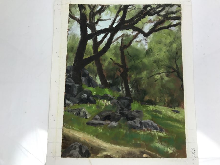 Original Plein Air Painting On Canvas Unsigned By Hollywood Art Director Canvas Size 14' X 11' [Photo 4]