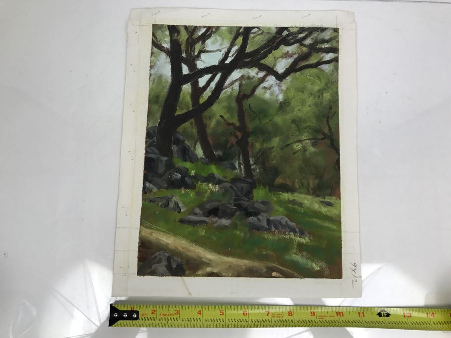 Original Plein Air Painting On Canvas Unsigned By Hollywood Art Director Canvas Size 14' X 11' [Photo 2]