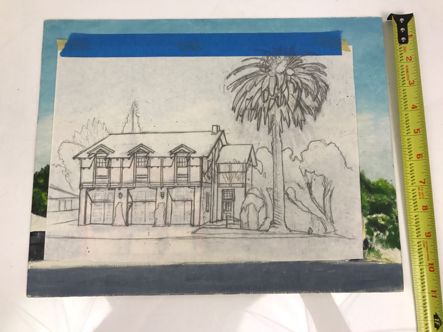 Original Plein Air Painting On Board With Pencil Sketch Unsigned By Hollywood Art Director 14' X 11' [Photo 3]