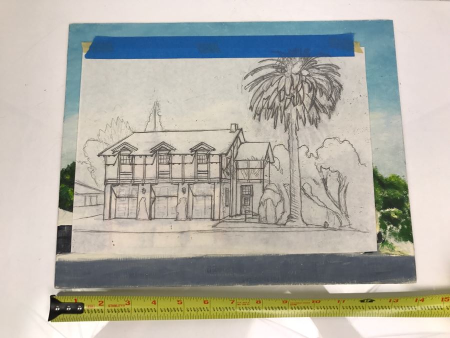 Original Plein Air Painting On Board With Pencil Sketch Unsigned By Hollywood Art Director 14' X 11' [Photo 2]