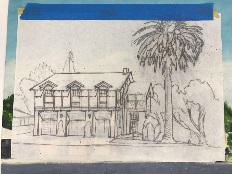 Original Plein Air Painting On Board With Pencil Sketch Unsigned By Hollywood Art Director 14' X 11' [Photo 4]