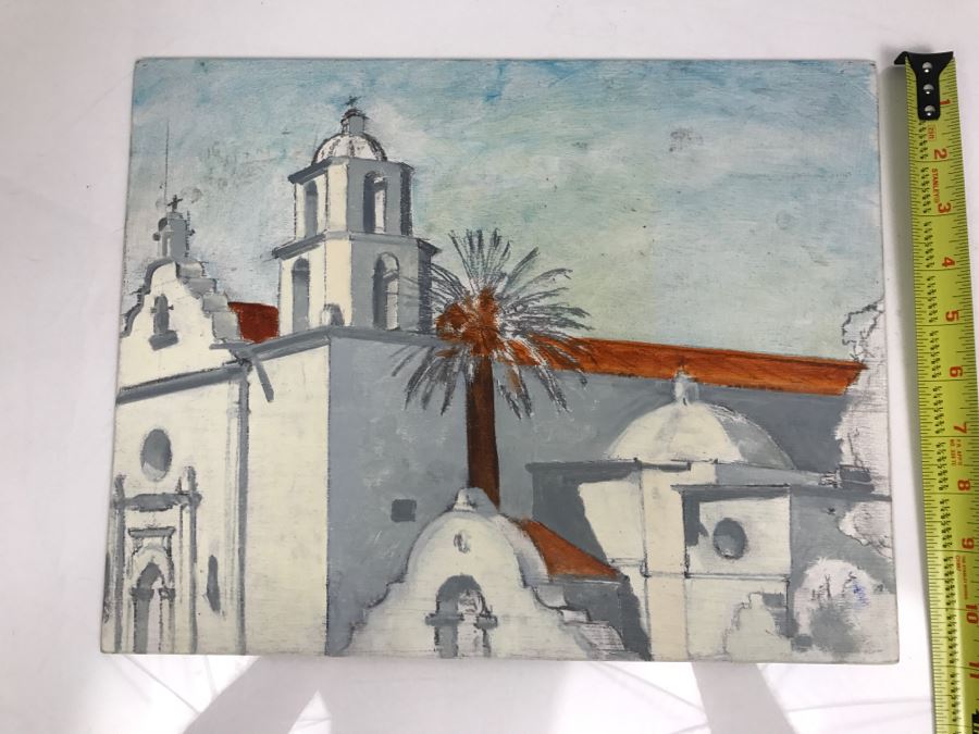 Original Plein Air Painting On Board Of Mission San Luis Rey In Oceanside Unsigned By Hollywood Art Director 14' X 11' [Photo 3]