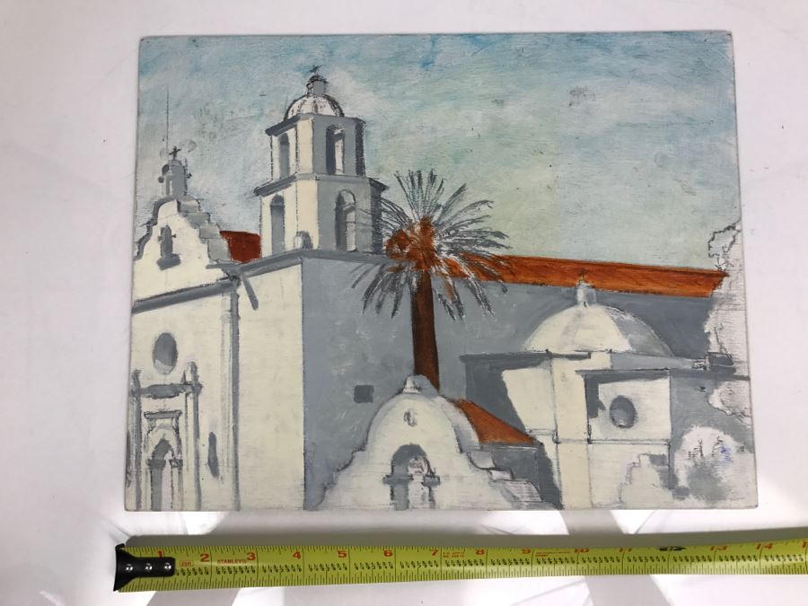 Original Plein Air Painting On Board Of Mission San Luis Rey In Oceanside Unsigned By Hollywood Art Director 14' X 11' [Photo 2]